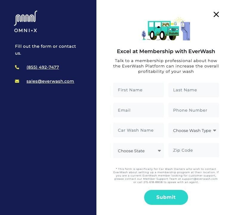 Screenshot of Everwash's contact form